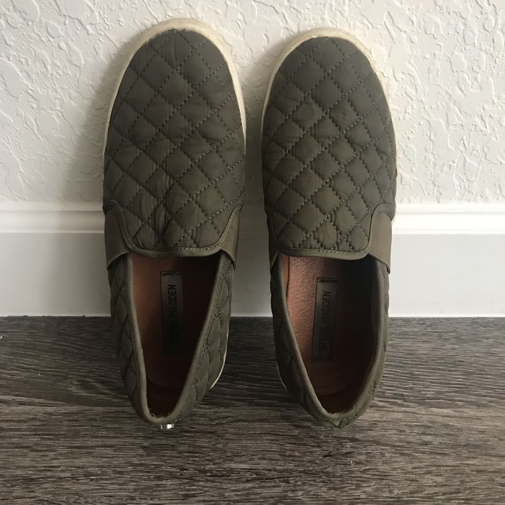 Green slide on sneakers
